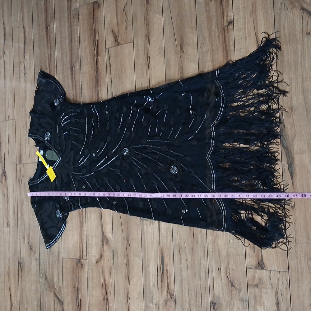 New Black Beaded Gatsby Flapper Cocktail V-neck Dress By Yessa. Size L - Picture 13 of 17